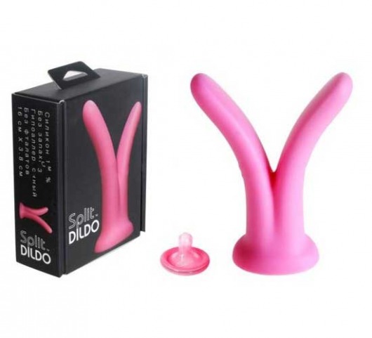 Розовый фаллоимитатор с раздваивающимся стволом SplitDildo - 16 см. - SplitDildo