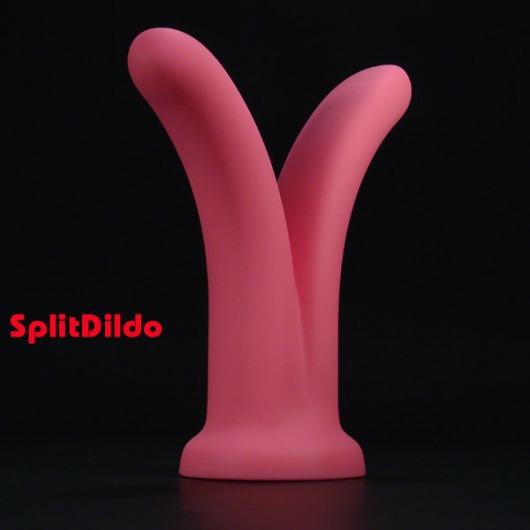 Розовый фаллоимитатор с раздваивающимся стволом SplitDildo - 16 см. - SplitDildo