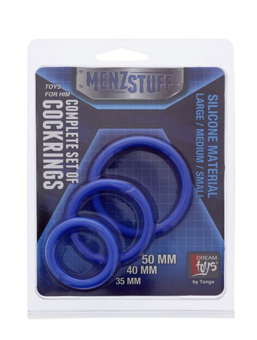 Набор из 3 синих эрекционных колец MENZSTUFF COMPLETE SET OF COCKRINGS - Dream Toys - в Москве купить с доставкой
