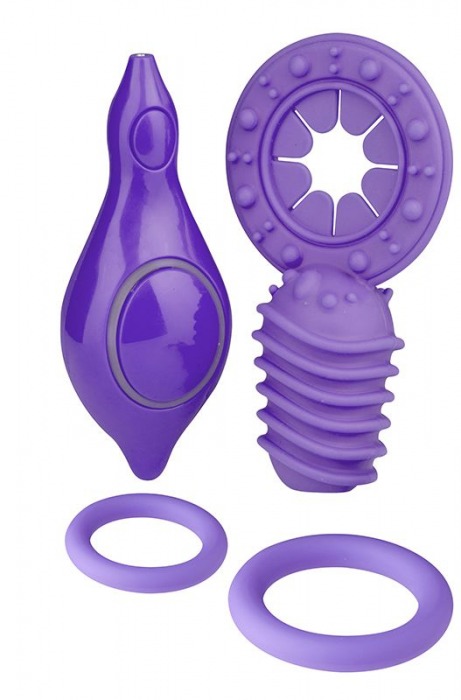 Комплект из 3 фиолетовых эрекционных колец и контроллера вибрации NEON PLEASURE STATION - Dream Toys - в Москве купить с доставкой