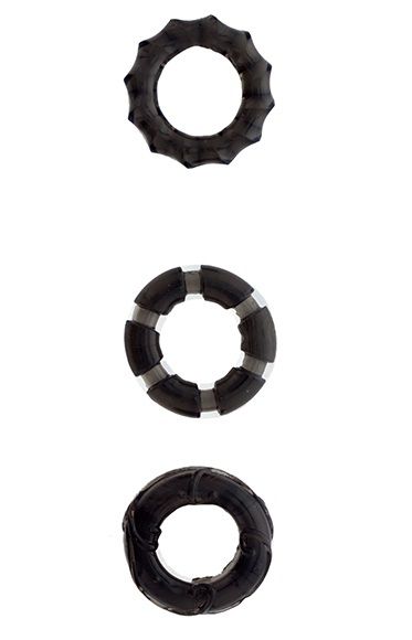 Набор из 3 чёрных эрекционных колец MENZSTUFF STRETCHY COCK RINGS - Dream Toys - в Москве купить с доставкой