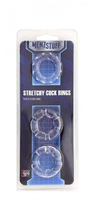 Набор из 3 прозрачных эрекционных колец MENZSTUFF STRETCHY COCK RINGS - Dream Toys - в Москве купить с доставкой