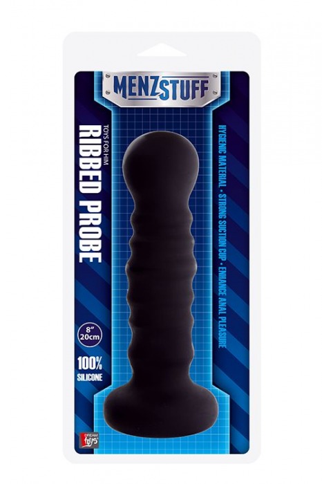 Чёрная рельефная пробка MENZSTUFF RIBBED PROBE - 21 см. - Dream Toys