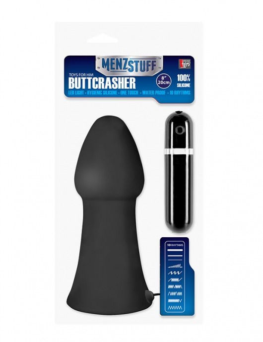 Большая чёрная вибропробка MENZSTUFF VIBRATING BUTTCRASHER CONED - 20 см. - Dream Toys