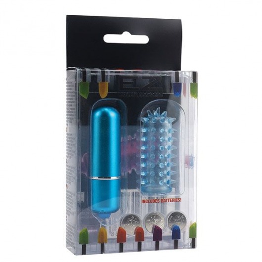 Голубая вибропуля с нежной насадкой POWERFUL MINI MASSAGER W. SLEEVE - Seven Creations