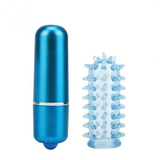 Голубая вибропуля с нежной насадкой POWERFUL MINI MASSAGER W. SLEEVE - Seven Creations