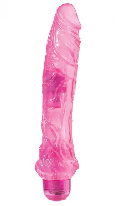 Большой розовый вибратор JELLY JOY 9INCH 10 RHYTHMS PINK - 23 см. - Dream Toys