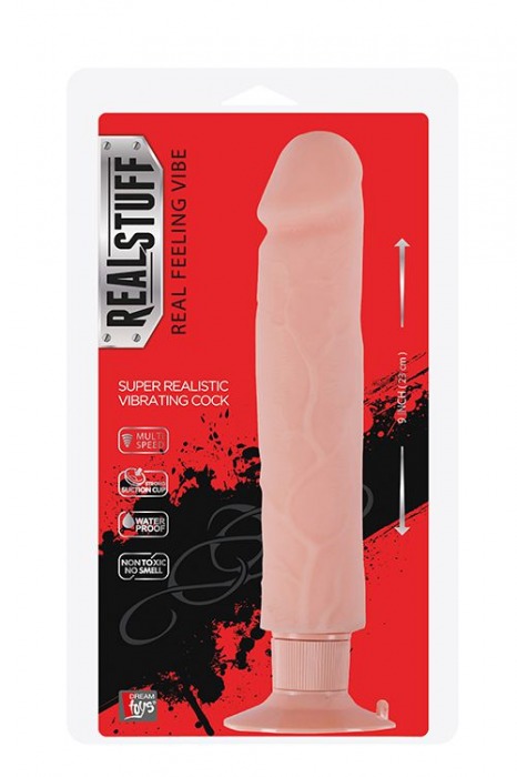 Большой телесный вибратор на присоске REALSTUFF 9INCH VIBRATOR - 23 см. - Dream Toys
