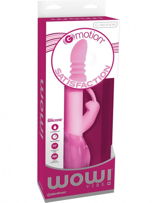 Розовый вибромассажёр с клиторальным зайчиком WOW! G-MOTION RABBIT - 26 см. - Pipedream