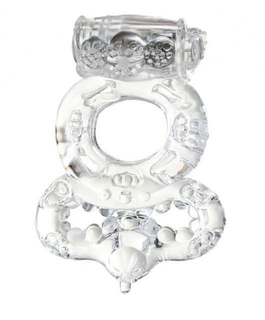 Прозрачное эрекционное кольцо с вибратором  и подхватом - Toyfa Basic - в Москве купить с доставкой