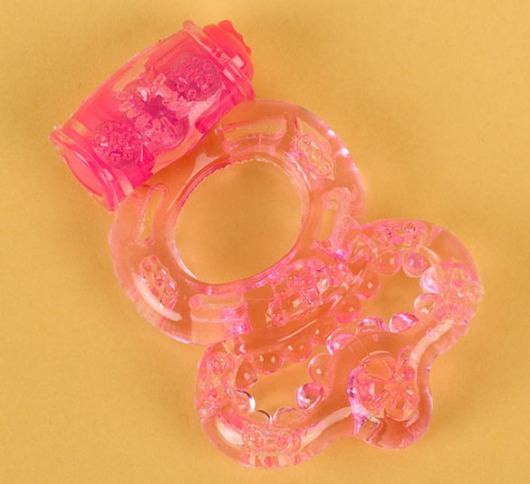 Розовое эрекционное кольцо с вибратором и подхватом - Toyfa Basic - в Москве купить с доставкой