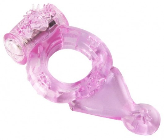 Розовое эрекционное виброкольцо с хвостом - Toyfa Basic - в Москве купить с доставкой