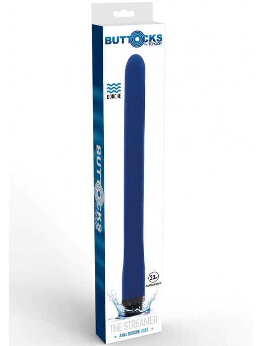 Синяя анальная насадка для душа Buttocks The Streamer Anal Douche - 24,5 см. - Toy Joy - купить с доставкой в Москве