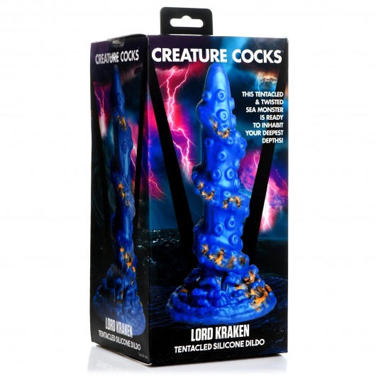 Голубой фантазийный фаллоимитатор Lord Kraken Tentacled Silicone Dildo - 21 см. - XR Brands