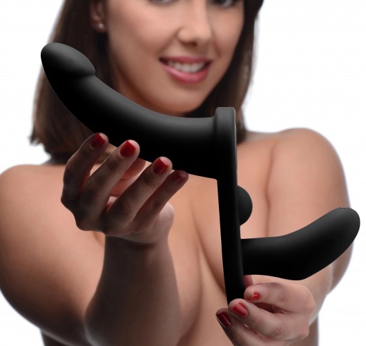 Черный вибрострапон Double Take 10X Double Penetration Vibrating Strap-on Harness - XR Brands - купить с доставкой в Москве