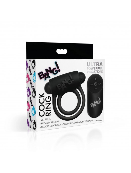 Черное эрекционное виброкольцо 28X Remote Control Vibrating Cock Ring   Bullet - XR Brands - в Москве купить с доставкой