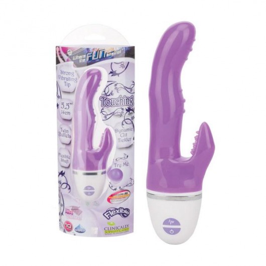 Фиолетовый вибратор с клиторальным отростком Touching - 23 см. - NMC