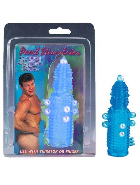 Голубая эластичная насадка на пенис с жемчужинами, точками и шипами Pearl Stimulator - 11,5 см. - Tonga - в Москве купить с доставкой