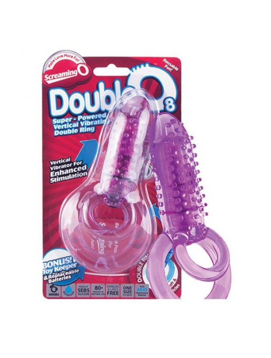 Фиолетовое виброкольцо с подхватом мошонки DOUBLE O 8 PURPLE - Screaming O - в Москве купить с доставкой