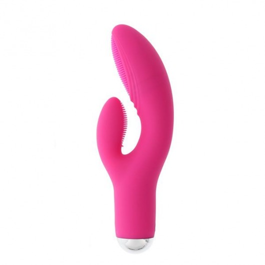 Розовый силиконовый вибромассажёр с клиторальным отростком DORA PINK - 17 см. - Gox