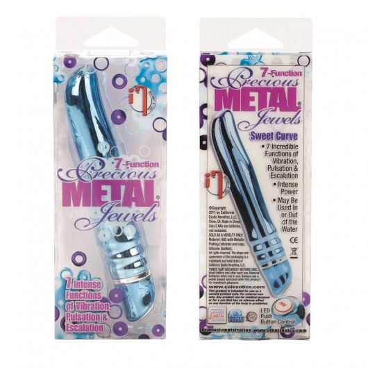 Голубой вибромассажёр с металлическим блеском 7-Function Precious Metal Jewels Sweet Curves - 15 см. - California Exotic Novelties