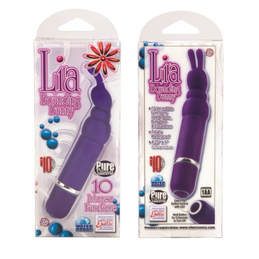 Фиолетовый вибромассажёр с зайчиком на кончике Bounding Bunny - 10,7 см. - California Exotic Novelties