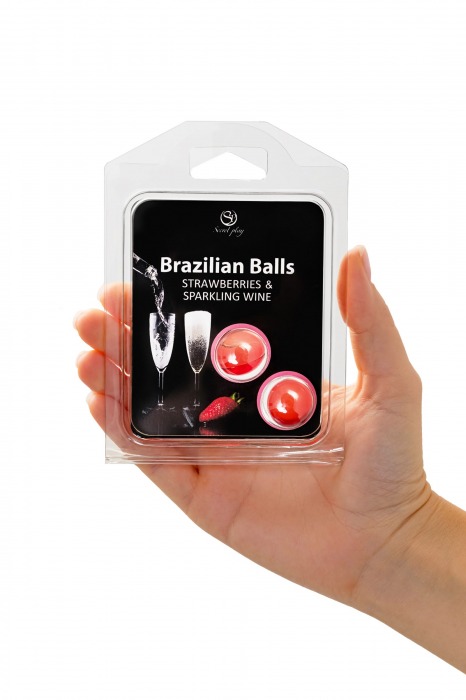 Набор из 2 шариков с массажным маслом Brazilian Balls с ароматом клубники и шампанского - Secret Play - купить с доставкой в Москве