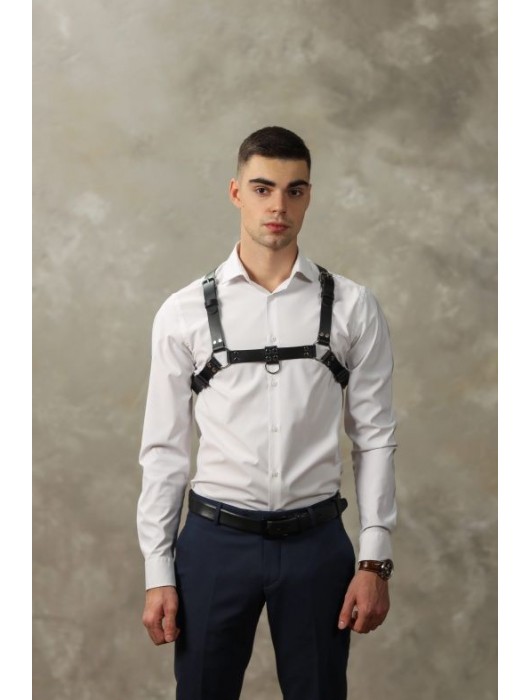 Черная мужская кожаная портупея №4 - БДСМ Арсенал - купить с доставкой в Москве