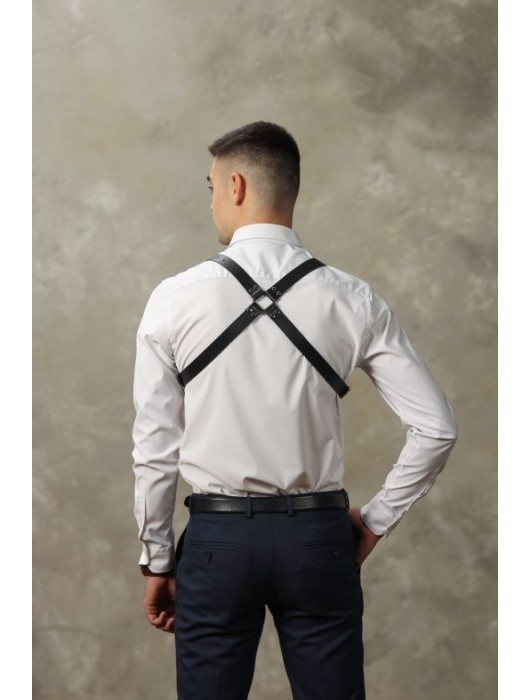 Черная мужская кожаная портупея №4 - БДСМ Арсенал - купить с доставкой в Москве