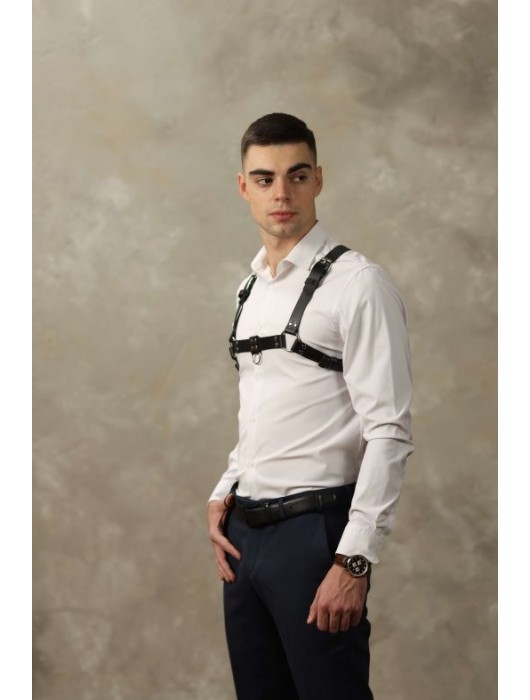 Черная мужская кожаная портупея №4 - БДСМ Арсенал - купить с доставкой в Москве