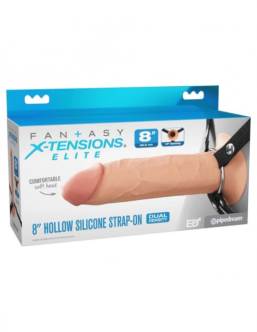 Полый страпон на ремнях 8’’ Hollow Silicone Strap-on - Pipedream - купить с доставкой в Москве