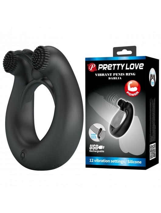 Черное эрекционное кольцо Dahlia с 2 стимулирующими щеточками - Baile - в Москве купить с доставкой