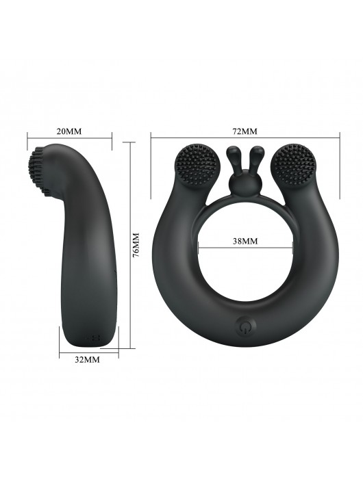 Черное эрекционное кольцо Dahlia с 2 стимулирующими щеточками - Baile - в Москве купить с доставкой