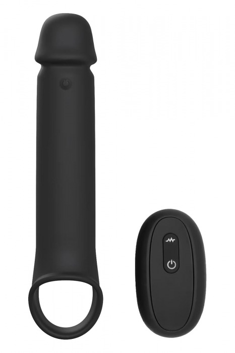 Черная насадка-удлинитель с вибрацией Vibrating Extender With Remote - Dream Toys - в Москве купить с доставкой