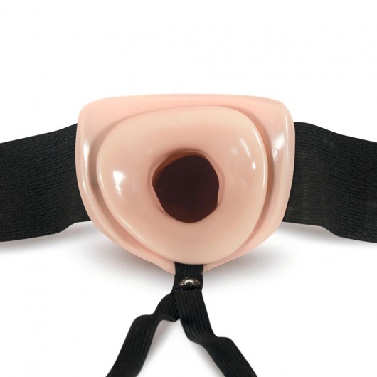 Телесный фаллопротез на черных эластичных ремнях 7 Inch Hollow Strap On - 17 см. - Blush Novelties - купить с доставкой в Москве