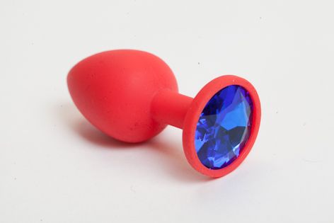Красная силиконовая пробка с синим стразом - 7,1 см. - 4sexdreaM - купить с доставкой в Москве