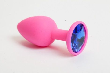Розовая силиконовая пробка с синим стразом - 7,1 см. - 4sexdreaM - купить с доставкой в Москве