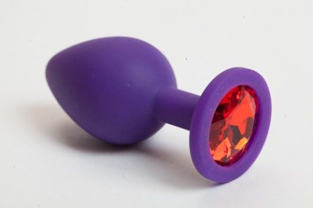 Фиолетовая силиконовая пробка с алым стразом - 8,2 см. - 4sexdreaM - купить с доставкой в Москве