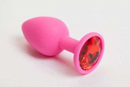 Розовая силиконовая пробка с красным кристаллом - 8,2 см. - 4sexdreaM - купить с доставкой в Москве