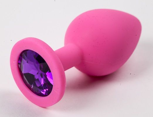 Розовая силиконовая пробка с фиолетовым кристаллом - 8,2 см. - 4sexdreaM - купить с доставкой в Москве