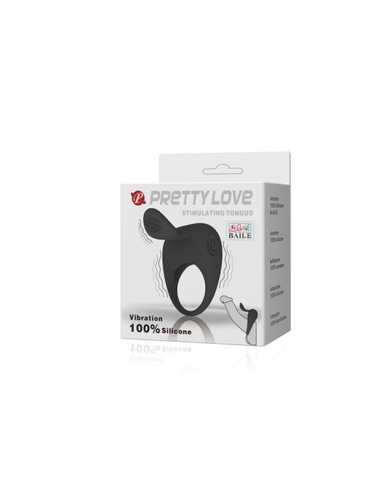 Чёрное эрекционное кольцо с вибрацией и клиторальным язычком - Baile - в Москве купить с доставкой