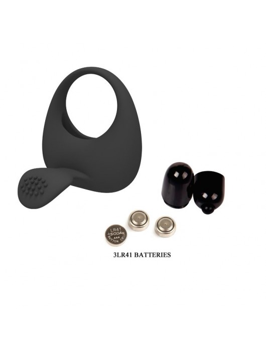 Чёрное эрекционное кольцо с вибрацией и клиторальным язычком - Baile - в Москве купить с доставкой