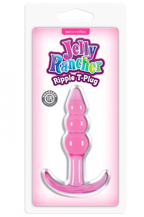 Розовая анальная пробка Jelly Rancher T-Plug Ripple - 10,9 см. - NS Novelties