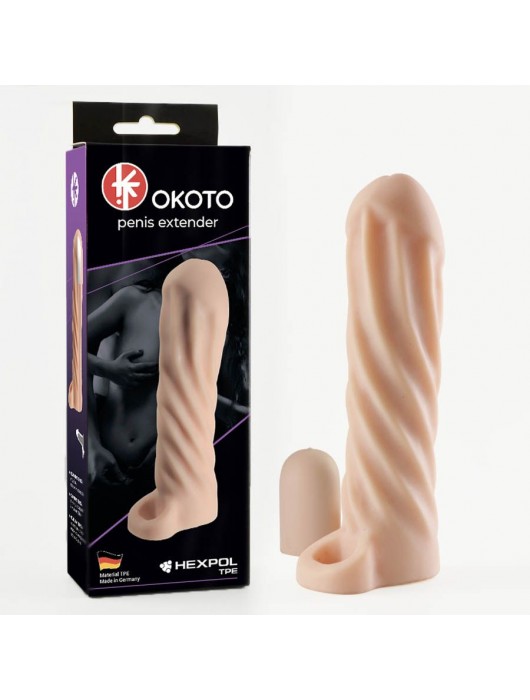 Телесная насадка-удлинитель Okoto со спиралевидным рельефом - 16 см. - Sitabella - в Москве купить с доставкой