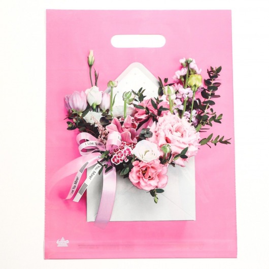 Розовый пакет с цветочным принтом и вырубной ручкой (40х31 см) - Сима-Ленд - купить с доставкой в Москве