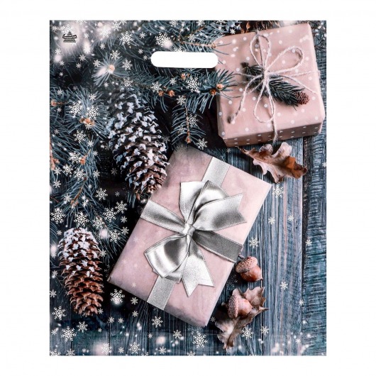 Новогодний пакет с принтом в виде подарков и вырубной ручкой (45х38 см) - Сима-Ленд - купить с доставкой в Москве