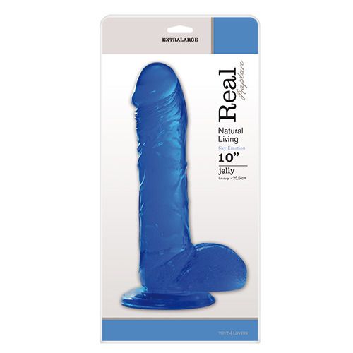 Синий желейный фаллоимитатор JELLY DILDO REAL RAPTURE - 25,5 см. - Toyz4lovers