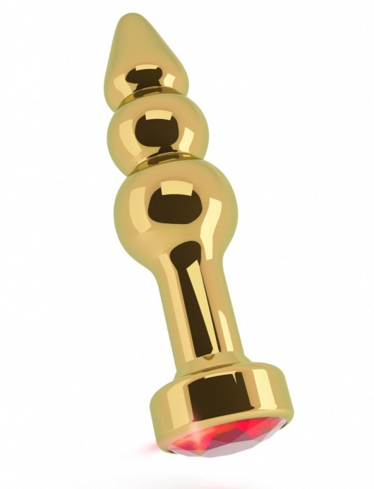 Золотистая анальная пробка-ёлочка с красным кристаллом - 11,5 см. - Shots Media BV - купить с доставкой в Москве