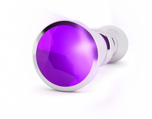 Серебристая фигурная анальная пробка с фиолетовым кристаллом - 14 см. - Shots Media BV - купить с доставкой в Москве