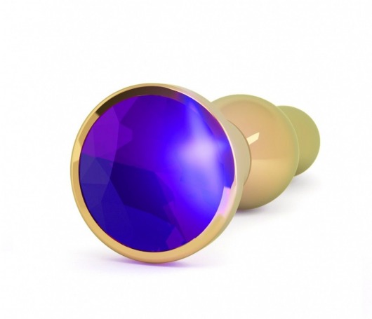 Золотистая анальная пробка с фиолетовым кристаллом - 14 см. - Shots Media BV - купить с доставкой в Москве